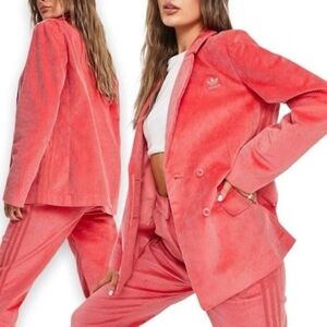 Adidas Originals Corduroy Blazer Track Jacket Oversize XS Coral Orange 3 Stripes